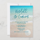 ビーチでの誓い 現代 カジュアル サンゴ 招待状 (正面)