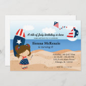 ビーチでの誕生日パーティー　独立記念日 招待状 (正面/裏面)