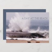 ビーチでの1日 レトロな海の波しぶき セーブザデート (正面/裏面)