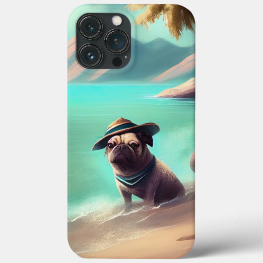 ビーチでアートを楽しむパグ Case-Mate iPhoneケース (裏面)
