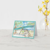 「ビーチでクウ」グリーティングカード カード (黄色い花)