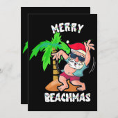 ビーチでクリスマス・イン・ジュライ　サンタのフン 面白い 招待状 (正面/裏面)