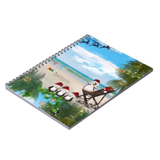 ビーチでクリスマス サマー ベイビー 繰り返し デザイン ノートブック (左側)