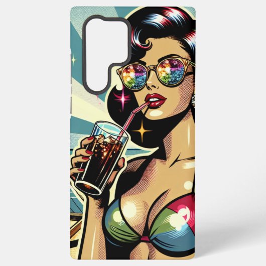 ビーチでコーラを持つ美しいピンナップウーマン SAMSUNG GALAXYケース (裏面)