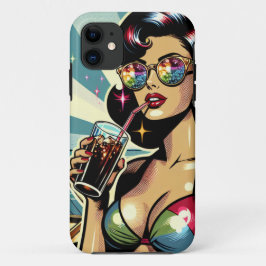 ビーチでコーラを持つ美しいピンナップガール iPhone 11 ケース