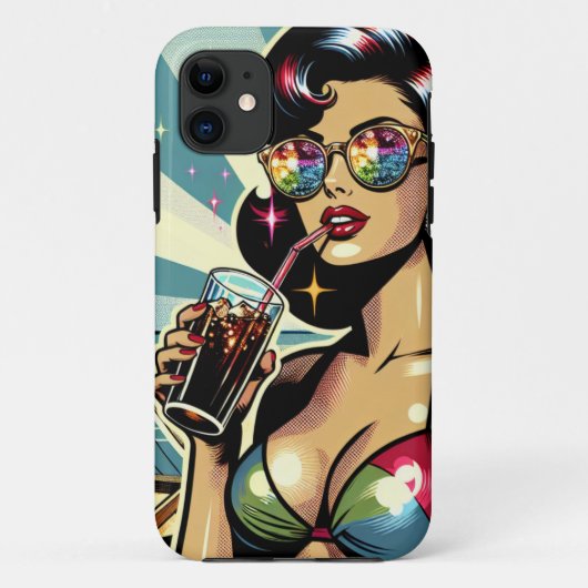 ビーチでコーラを持つ美しいピンナップガール Case-Mate iPhoneケース (裏面)