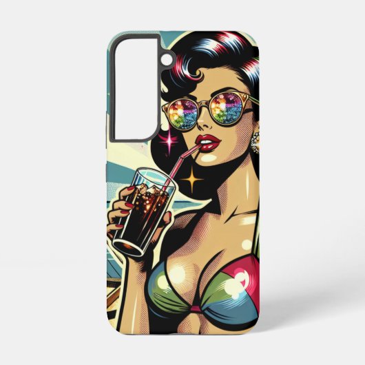ビーチでコーラを持つ美しいピンナップガール SAMSUNG GALAXYケース (裏面)
