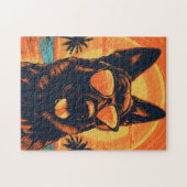 ビーチでサングラスを持つドイツの羊飼い ジグソーパズル (横)