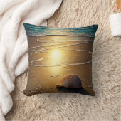 ビーチでサンセットとシェル クッション (ブランケット)