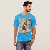 ビーチでバレーボールをする猫が面白い Tシャツ (正面フル)