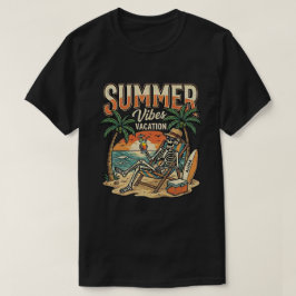 ビーチでリラックスするおもしろスケルトン / スリリングな夏 Tシャツ