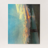 ビーチで夕暮れカップル歩く油絵 ジグソーパズル (縦)