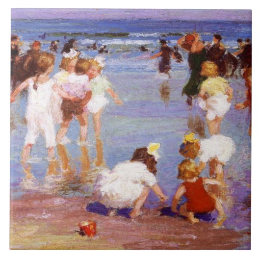 ビーチで幸せな日(by E.H. Potthast) タイル (正面)