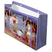 ビーチで幸せな日(by E.H. Potthast) ラージペーパーバッグ (正面アングル)