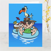 ビーチで日光浴をする退職を楽しむこと カード (黄色い花)