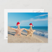 ビーチで歩く海星はサンタの帽子でつなぎます シーズンポストカード (正面/裏面)