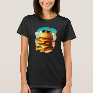 ビーチで涼むクールバーガー ファストフード フードファイター Tシャツ