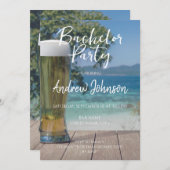 ビーチで淡い色のビールを飲む 招待状 (正面/裏面)