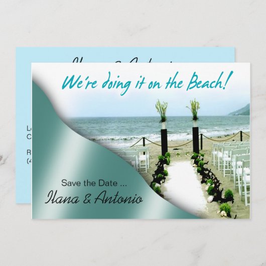 ビーチで結婚式をしよう！ 日程を保存してね セーブザデート (正面/裏面)