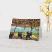 ビーチで誕生日 カード (黄色い花)