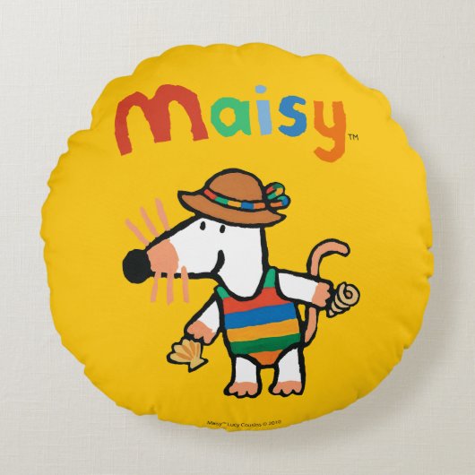 ビーチで貝を集めているMaisy ラウンドクッション (正面)