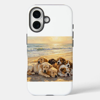 ビーチで遊ぶ子犬 スマホケース iPhone 16ケース