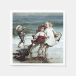 ビーチで馬のふりをする少女たち スタンダードカクテルナプキン