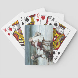 ビーチで馬のふりをする少女たち トランプ