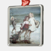 ビーチで馬のふりをする少女たち メタルオーナメント (左)
