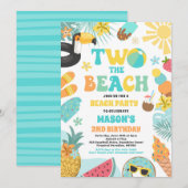 ビーチで2歳の誕生日パーティー 招待状 (正面/裏面)