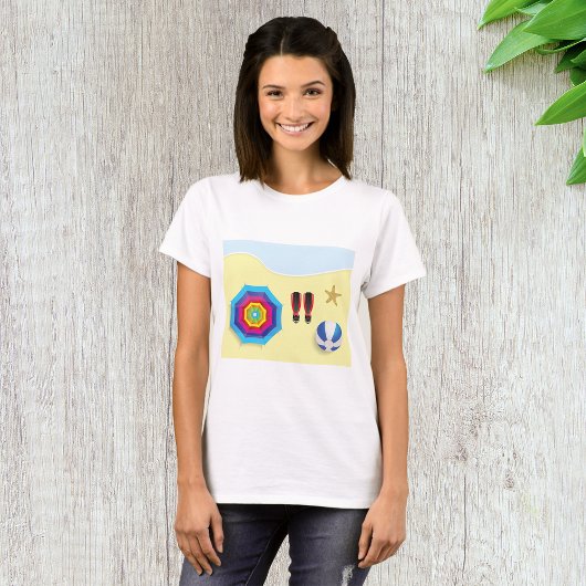 ビーチで Tシャツ