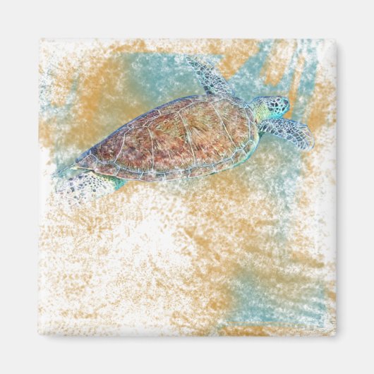 ビーチとウミガメによる沿岸アート マグネット (正面)