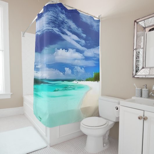 ビーチとカリブの深いブルーサマースカイ シャワーカーテン (インサイチュ)