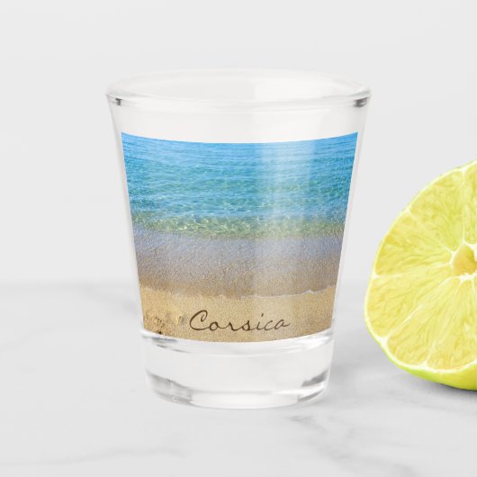 ビーチとコルシカ海 ショットグラス (正面)