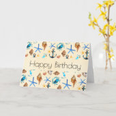 ビーチとシーライフをテーマにしたパターンハッピーバースデー カード (黄色い花)
