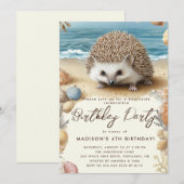 ビーチとハリネズミの誕生日パーティー 招待状 (正面/裏面)