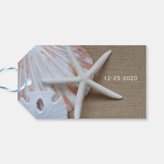 ビーチとバーラップ結婚の感謝のお願い ギフトタグ (裏面横)