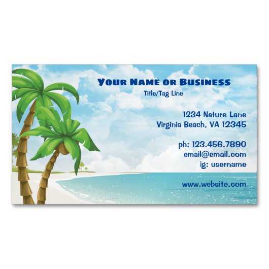 ビーチとパームツリーズトロピカル マグネット名刺 (正面)