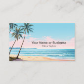ビーチとヤシの木とQRコード熱帯 名刺 (正面)