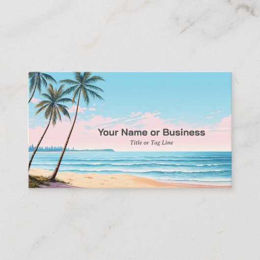 ビーチとヤシの木とQRコード熱帯 名刺 (正面)