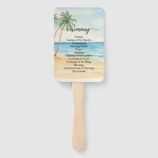 ビーチとヤシの木の結婚式 プログラム式 ハンドファン (裏面)