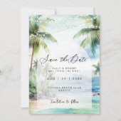 ビーチとヤシの木は日付カードを保存 サンキューカード (正面)