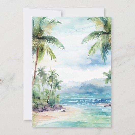 ビーチとヤシの木は日付カードを保存 サンキューカード (裏面)