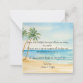 ビーチとヤシの木結婚のサンキューカードノート ノートカード (裏面)