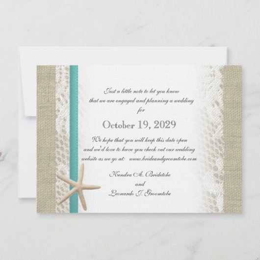 ビーチとヴィンテージレースロマンチック日付を保存 セーブザデート (裏面)