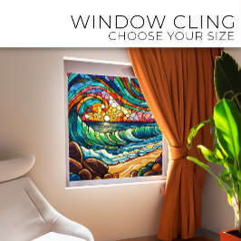 ビーチと波ステンドグラス美術 ウィンドウサイン
