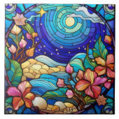 ビーチと波ステンドグラス美術 タイル (正面)