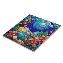 ビーチと波ステンドグラス美術