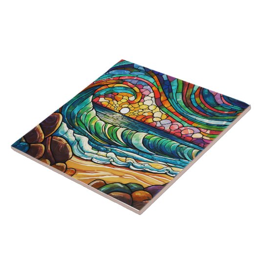 ビーチと波ステンドグラス美術 タイル (側面)