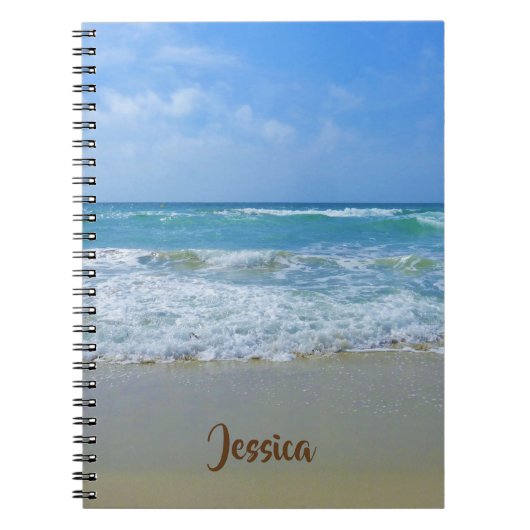ビーチと海と波パーソナライズされた名 ノートブック (正面)